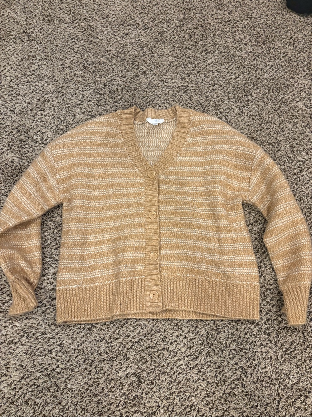 Time and Tru Tan and Cream Striped Button Cardigan